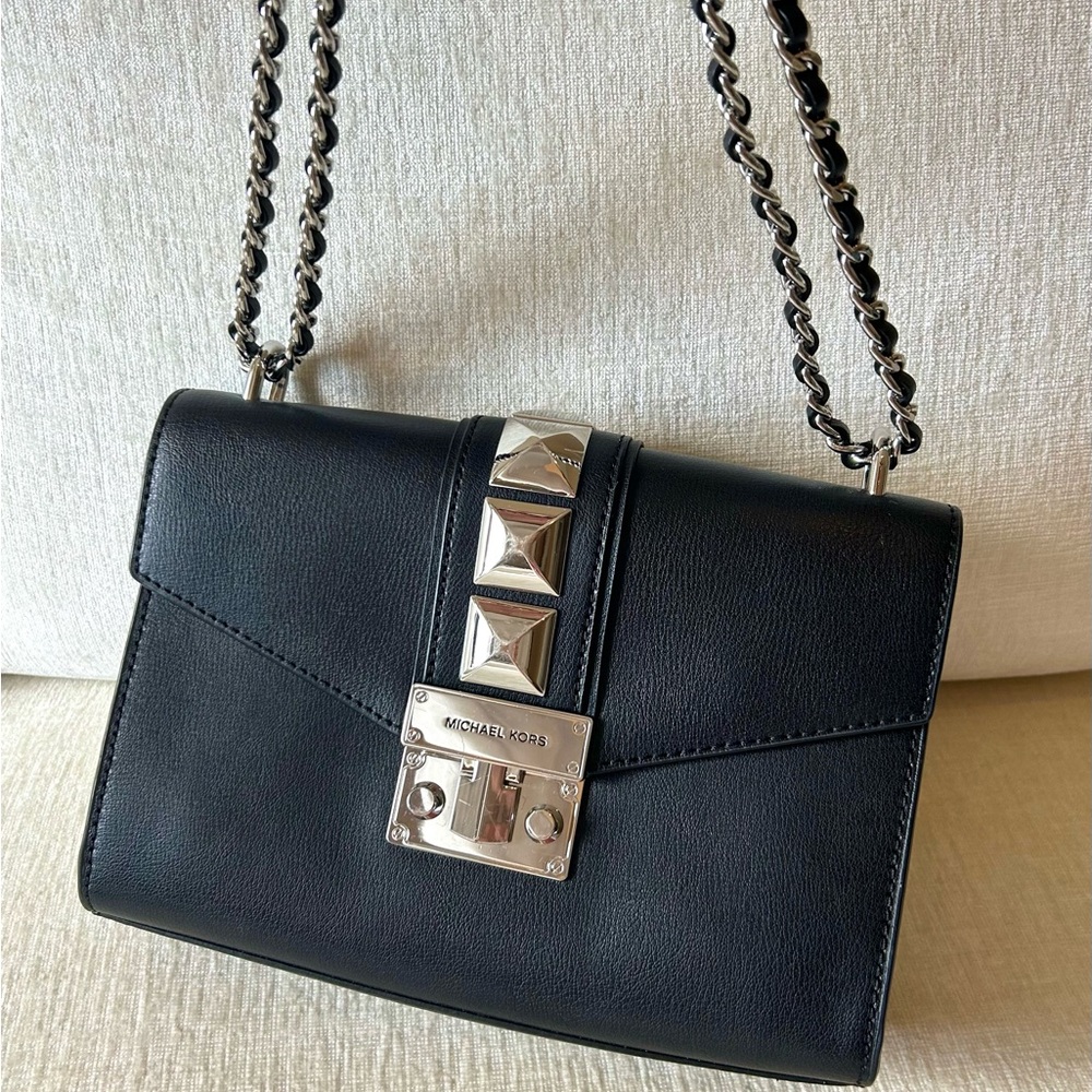 Michael Kors Black and Silver Chain Strap Purse